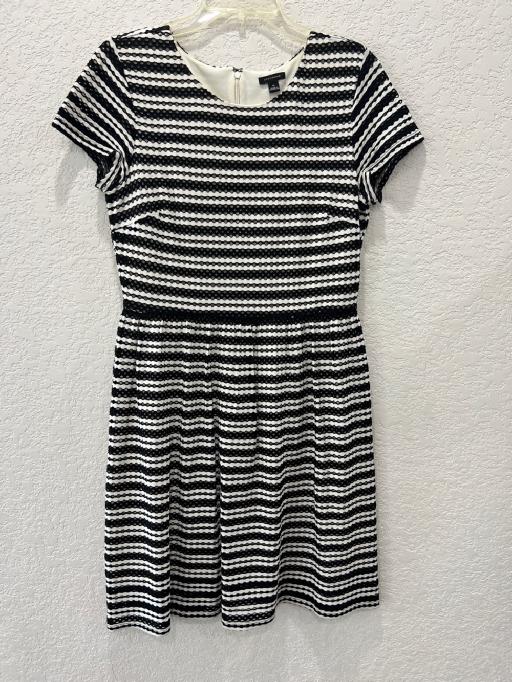 Ann Taylor Black & White Striped Fit-and-Flare Mini Dress